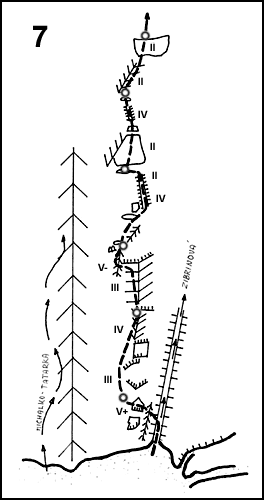Route topo:7. Cesta Solického (V+) Var.(VI-) 3h.