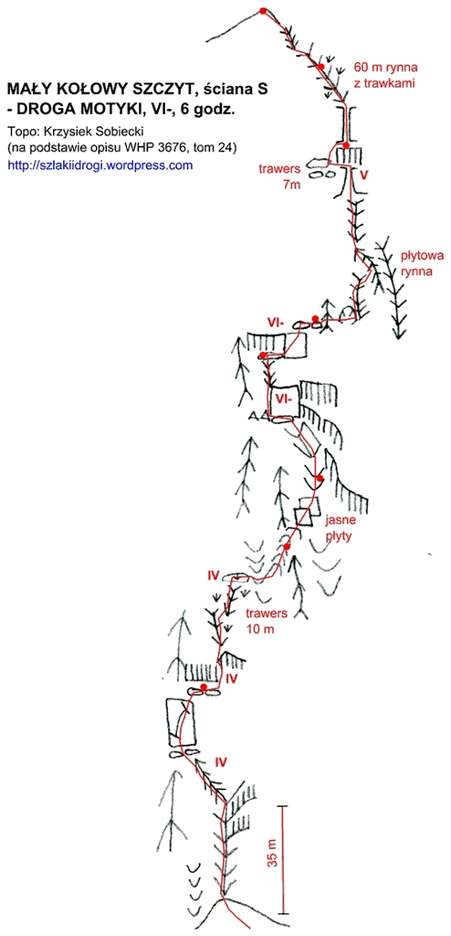 Route topo:1. Motykova cesta (V-VI) 6 h.