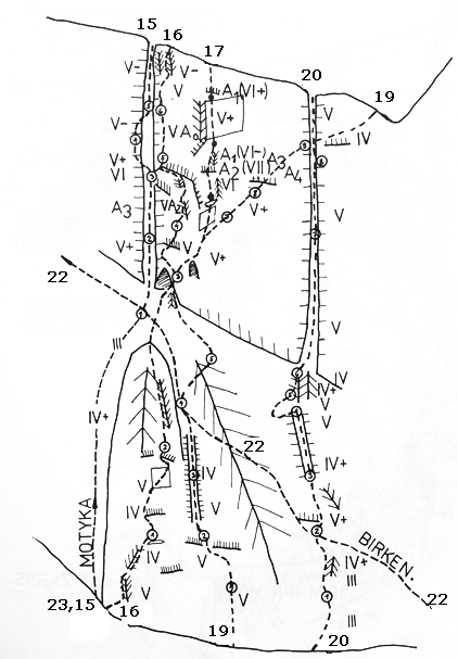 Schéma cesty:17. Arnoldov variant v platni (VI-,A0,Rp:7-) 5h.