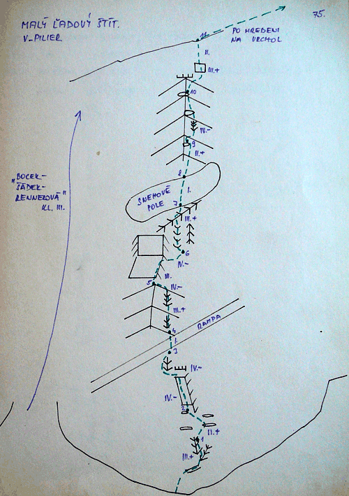Route topo:2. V pilier (IV-) 4,5h.