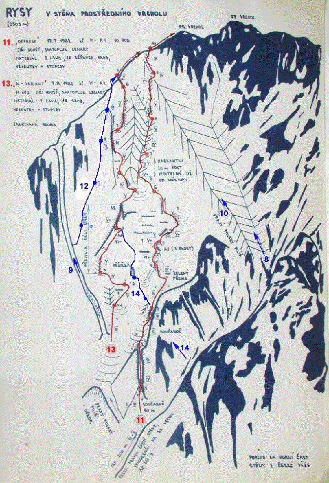 Route topo:13. N variant (VI-,A2) 11h.